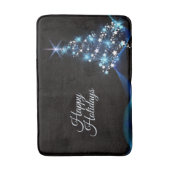 Christmas Party Blue Tree Shiny Black Elegant Badematte (Vorderseite Vertikal)