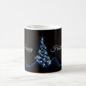 Christmas Party Blue Tree Shiny Black Elegant Kaffeetasse (Mittel)