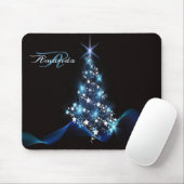 Christmas Party Blue Tree Shiny Black Elegant Mousepad (Mit Mouse)