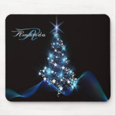 Christmas Party Blue Tree Shiny Black Elegant Mousepad (Vorne)