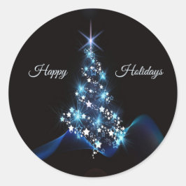 Christmas Party Blue Tree Shiny Black Elegant Runder Aufkleber