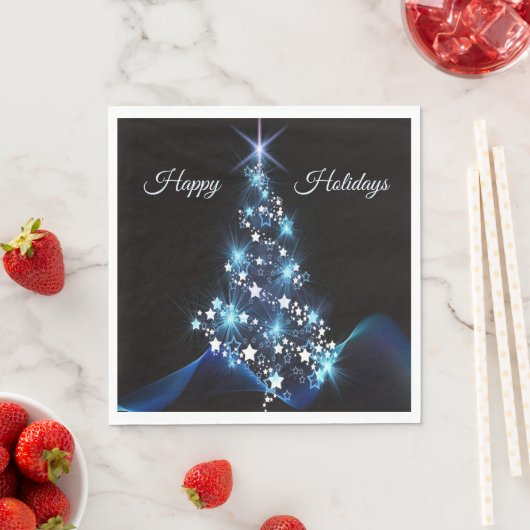 Christmas Party Blue Tree Shiny Black Elegant Serviette (Beispiel)