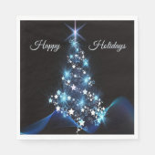 Christmas Party Blue Tree Shiny Black Elegant Serviette (Vorderseite)