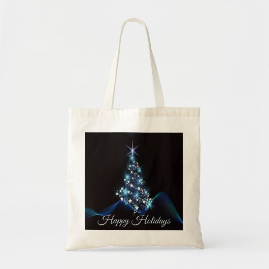 Christmas Party Blue Tree Shiny Black Elegant Tragetasche (Vorne)