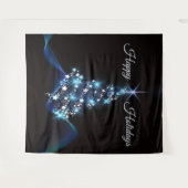 Christmas Party Blue Tree Shiny Black Elegant Wandteppich (Vorderseite (Horizontal))
