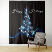 Christmas Party Blue Tree Shiny Black Elegant Wandteppich (Beispiel)