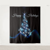 Christmas Party Blue Tree Shiny Black Elegant Wandteppich (Vorderseite)