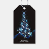Christmas Party Blue Tree Shiny Black Elegante Geschenkanhänger (Rückseite)