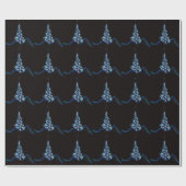 Christmas Party Blue Tree Shiny Black Elegante Geschenkpapier (Flach)