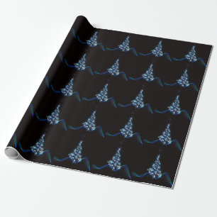 Christmas Party Blue Tree Shiny Black Elegante Geschenkpapier