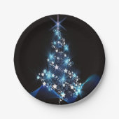 Christmas Party Blue Tree Shiny Black Elegante Pappteller (Vorderseite)