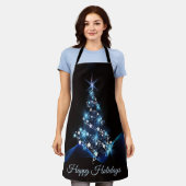 Christmas Party Blue Tree Shiny Black Elegante Schürze (Getragen)