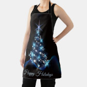 Christmas Party Blue Tree Shiny Black Elegante Schürze (InSitu)