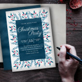 Christmas Party Blue Watercolor Floral Einladung