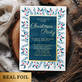 Christmas Party Blue Watercolor Floral Folieneinladung