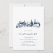 Christmas Party Blue White Village Einladung (Vorderseite)