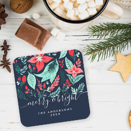 Christmas Party Botanical Red Floral Holiday Rechteckiger Pappuntersetzer