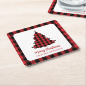 Christmas Party Buffalo Check Custom Rechteckiger Pappuntersetzer (angewinkelt)