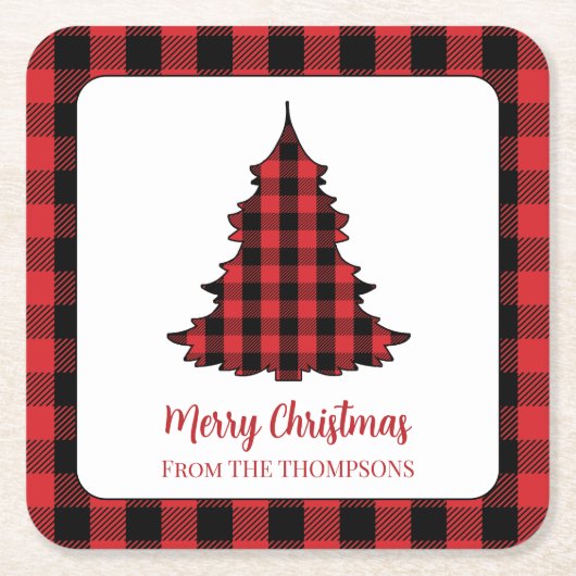 Christmas Party Buffalo Check Custom Rechteckiger Pappuntersetzer (Vorderseite)
