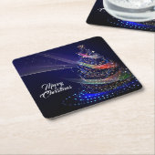 Christmas Party Colorful Tree Navy Blue Rechteckiger Pappuntersetzer (angewinkelt)