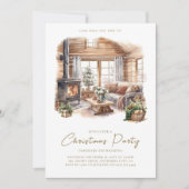 Christmas Party Cosy Watercolor Zuhause Einladung (Vorderseite)