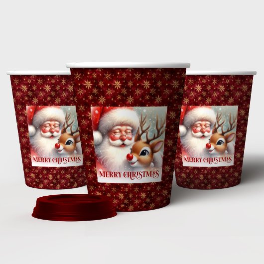 Christmas Party Cups for Kids Santa Rudolph Design Pappbecher