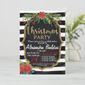 CHRISTMAS Party Einladung, Streifen, Blumen Einladung (Stehend Vorderseite)