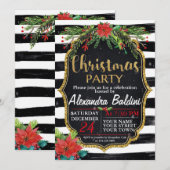 CHRISTMAS Party Einladung, Streifen, Blumen Einladung (Vorne/Hinten)