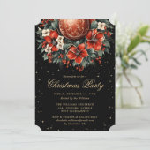 Christmas Party Elegant Black Gold Botanical Einladung (Stehend Vorderseite)