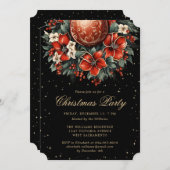 Christmas Party Elegant Black Gold Botanical Einladung (Vorne/Hinten)