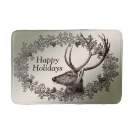 Christmas Party Floral Reindeer Golden Winter Badematte
