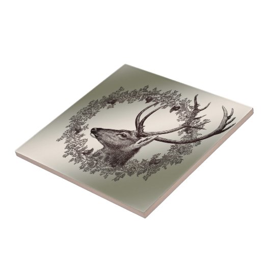 Christmas Party Floral Reindeer Golden Winter Fliese (Seite)