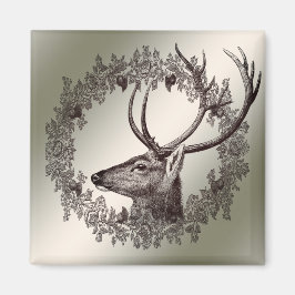 Christmas Party Floral Reindeer Golden Winter Magnet