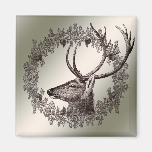 Christmas Party Floral Reindeer Golden Winter Magnet (Vorne)