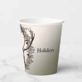 Christmas Party Floral Reindeer Golden Winter Pappbecher (Rückseite)