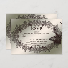 Christmas Party Floral Reindeer Golden Winter RSVP Karte