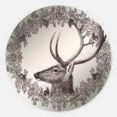 Christmas Party Floral Reindeer Golden Winter Runder Aufkleber (Vorderseite)