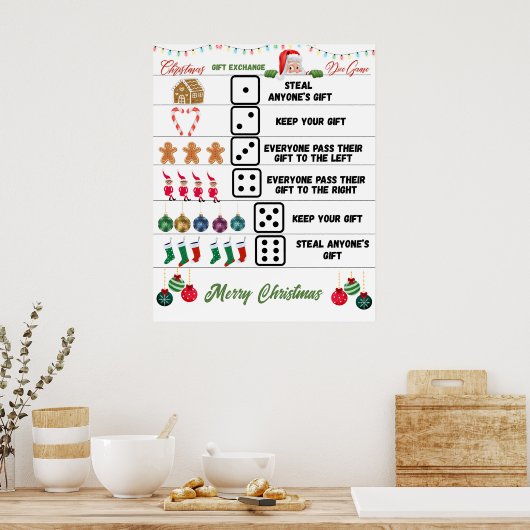 Christmas Party Gift Exchange Dice Game Poster (Küche)