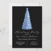 Christmas Party Glam Navy Blue Tree Sparkle Einladung (Vorderseite)