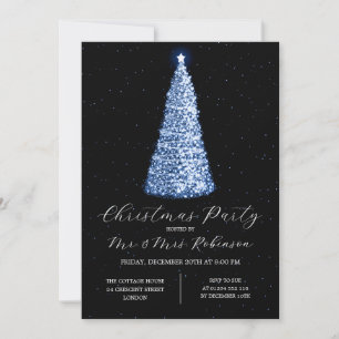 Christmas Party Glam Navy Blue Tree Sparkle Einladung