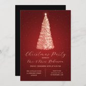 Christmas Party Glam Red Tree Sparkle Einladung (Vorne/Hinten)