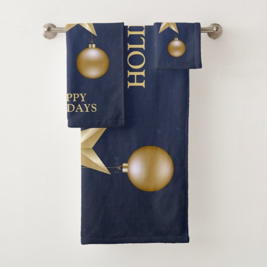 Christmas Party Golden Ornament Navy Blue Elegant Badhandtuch Set (Insitu)