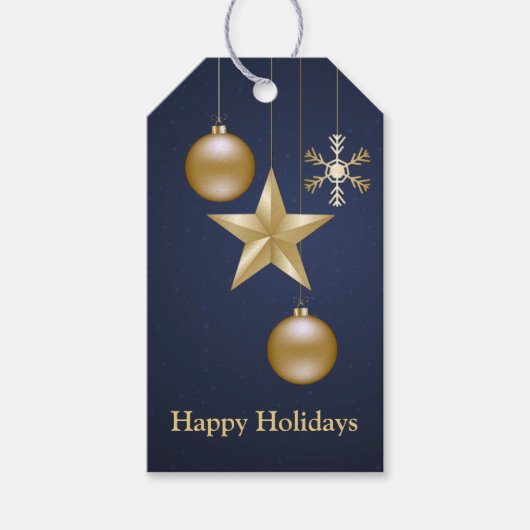 Christmas Party Golden Ornament Navy Blue Elegant Geschenkanhänger (Vorderseite)