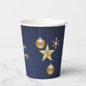 Christmas Party Golden Ornament Navy Blue Elegant Pappbecher (Rückseite)