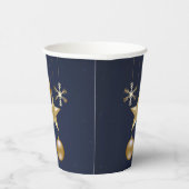 Christmas Party Golden Ornament Navy Blue Elegant Pappbecher (Rechts)