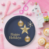 Christmas Party Golden Ornament Navy Blue Elegant Pappteller (Party)