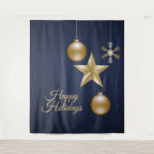Christmas Party Golden Ornament Navy Blue Elegant Wandteppich (Vorderseite)