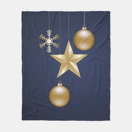 Christmas Party Golden Ornaments Navy Blue Elegant Fleecedecke (Vorderseite)
