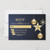 Christmas Party Golden Ornaments Navy Blue Elegant RSVP Karte (Vorderseite)