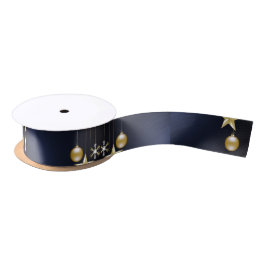Christmas Party Golden Ornaments Navy Blue Elegant Satinband